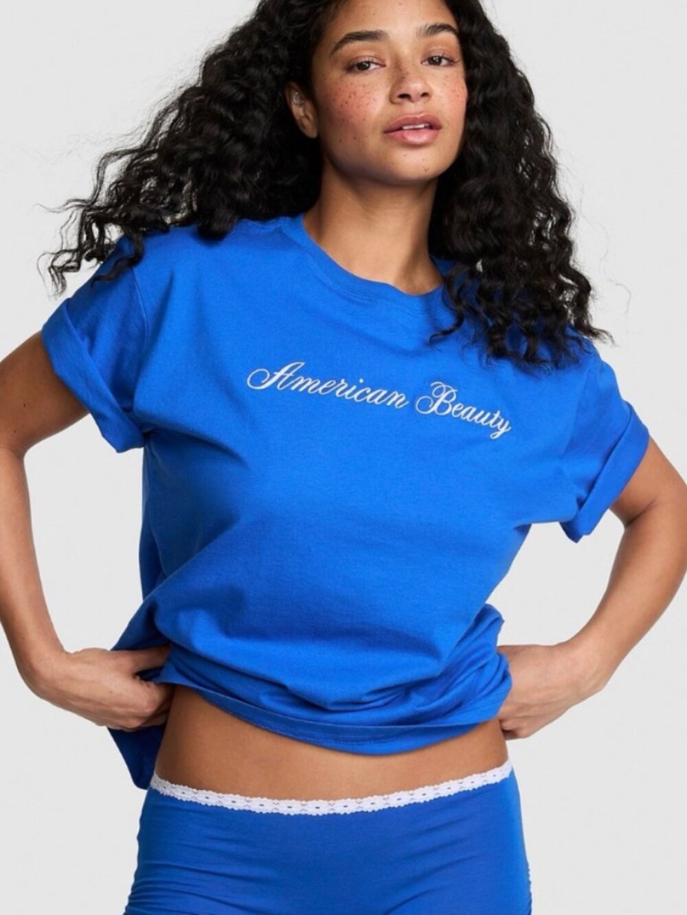 PINK Victoria's Secret Campus Cotton Tee - American Beauty - Bright Blue - NWT